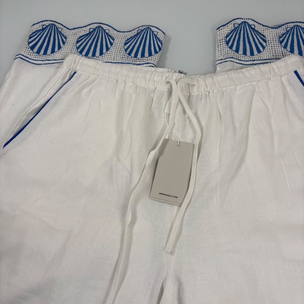 Rails Womens M White Tildi Cotton Linen Shell Embroidered Wide Leg Pants NEW